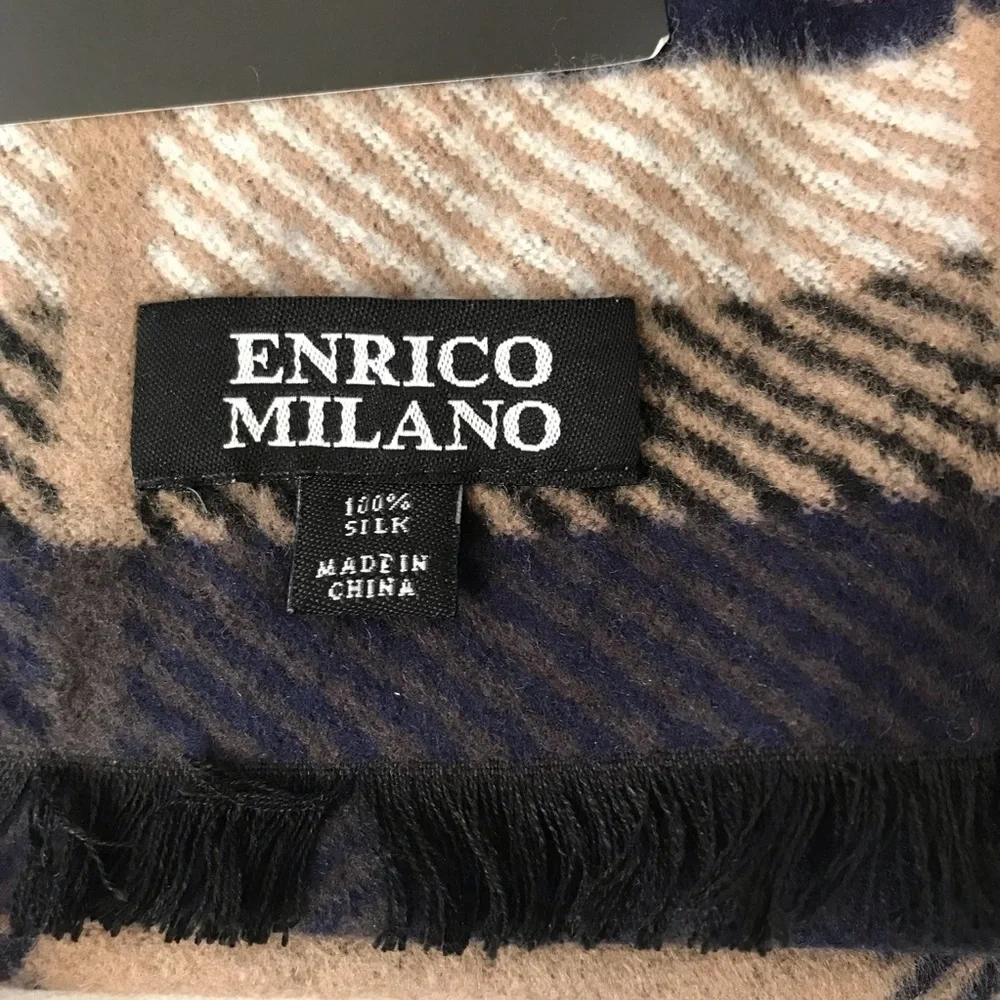 Enrico Milano 100% Silk Plaid Scarf NWT